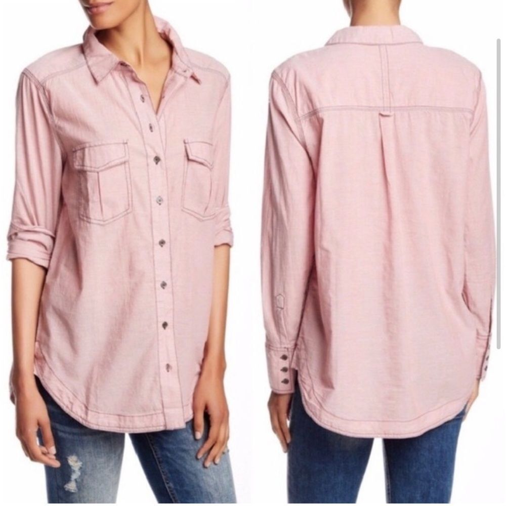Free People Pink Button-Down Shirt